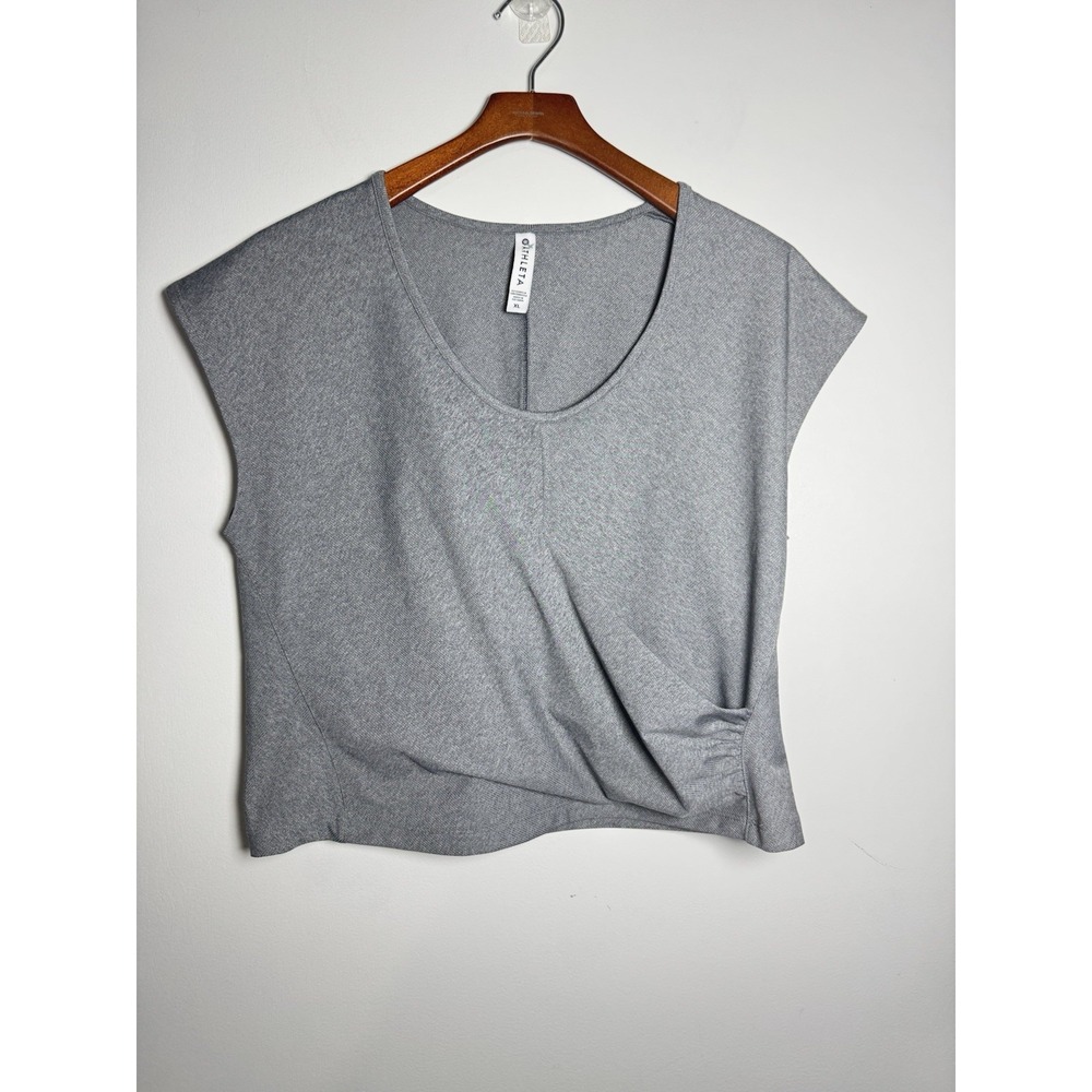Athleta Gray Bayview Faux Wrap Front Stretch S/S Shirt Size‎ XL
